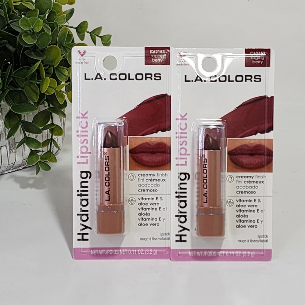 L.A. Colors Hydrating Lipstick Raging Berry Creamy Finish C62153 - Lot of 2